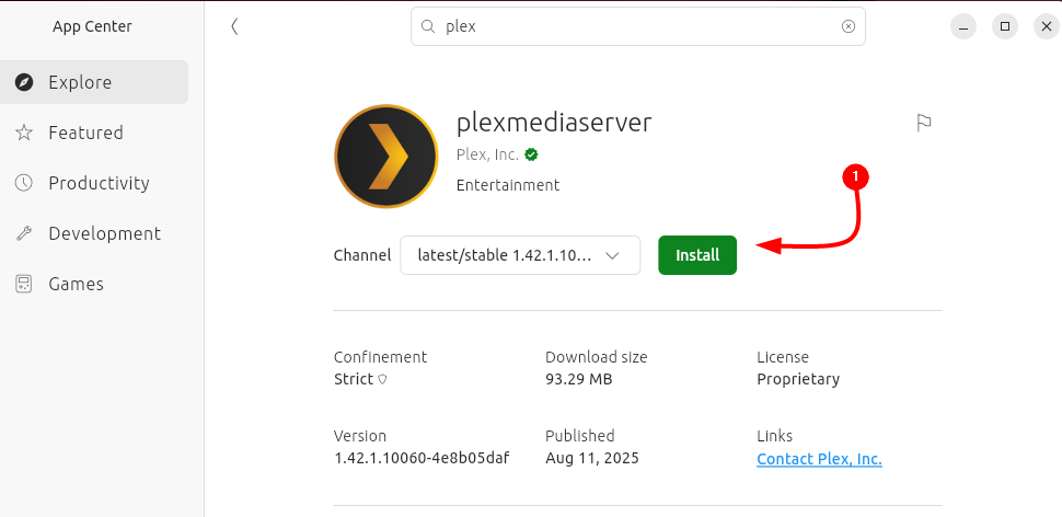 Installing Plex Media Server on Ubuntu via its Ubuntu App Center