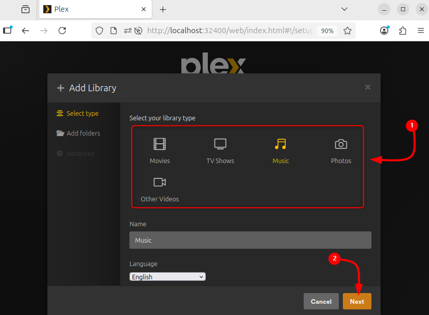 Selecting library content type for Plex Media server on Ubuntu