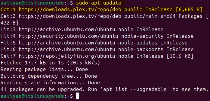 Updating apt package list of Ubuntu to integrate Plex Media Server