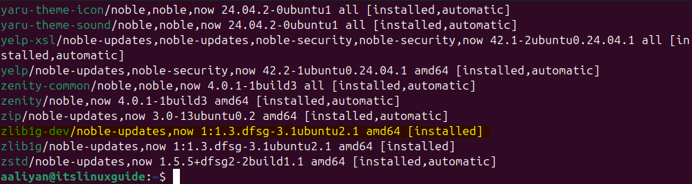 Verifying the zlib installation via version command on Ubuntu