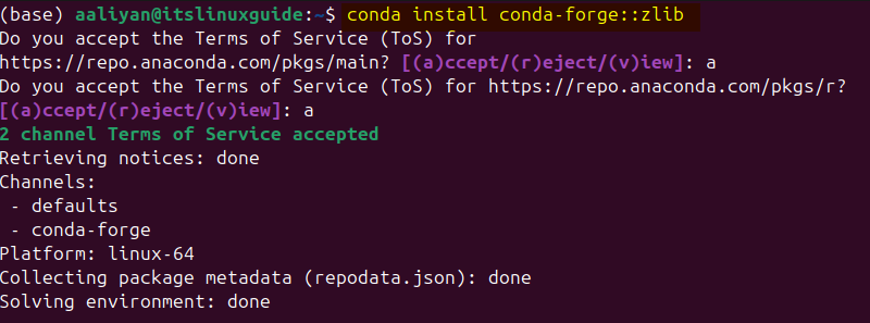 installing Zlib Library on Ubuntu using Conda package management