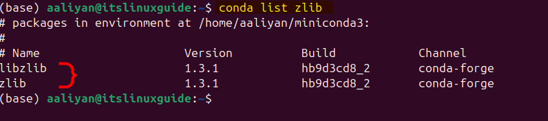 Verifying the zlib installation via Conda on Ubuntu
