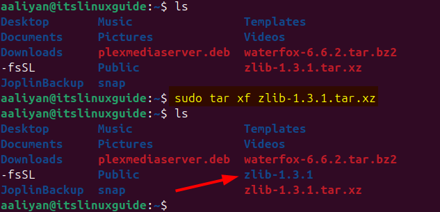 Extracting zlib tar file on Ubuntu