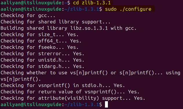 Executing the configure file of zlib on Ubuntu