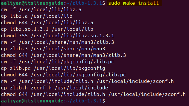 Installing Zlib on Ubuntu via make utility