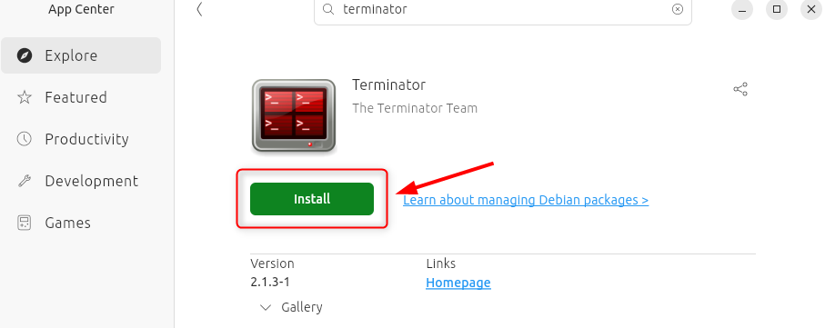 Installing Terminator on Ubuntu via App Center