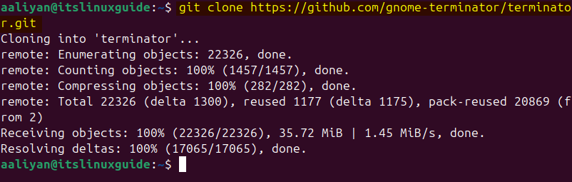 Cloning Terminator source file on Ubuntu via git