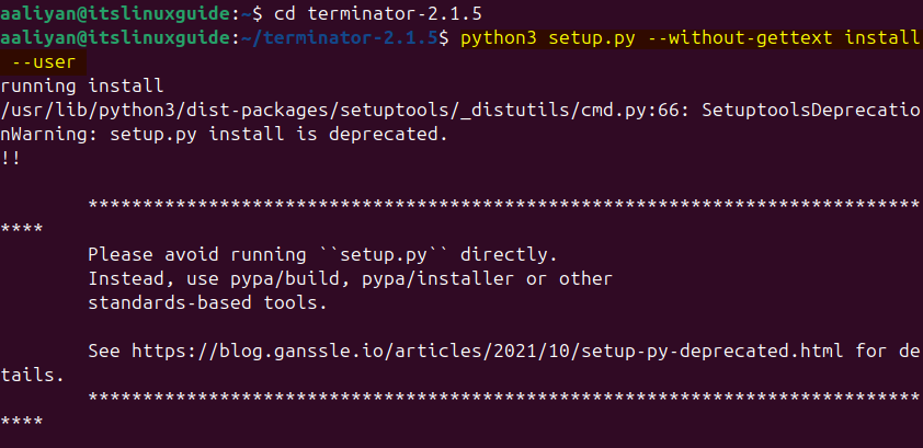 Installing Terminator via its source file using Python on Ubuntu