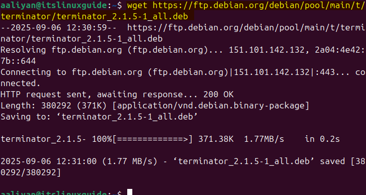 Downloading Terminator .deb file on Ubuntu from terminal