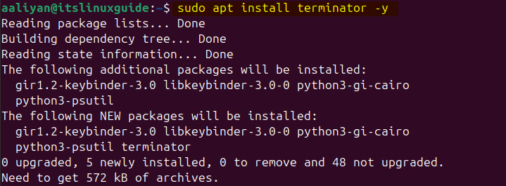 installing Terminator on Ubuntu via apt package installer