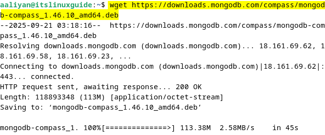 Downloading MongoDB Compass .deb file on Debian via terminal