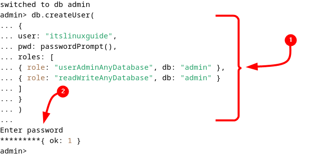 Adding username and password for MongoDB on Debian