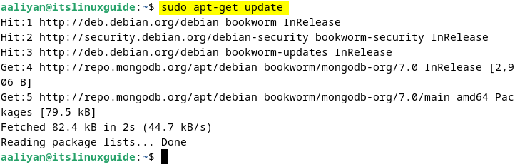 Updating the apt repository list to integrate the MongoDB repository on Debian