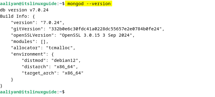 Checking MongoDB version on Debian to verify its installation