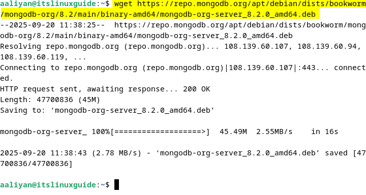 Downloading MongoDB .deb file on Debian from its official site via terminal