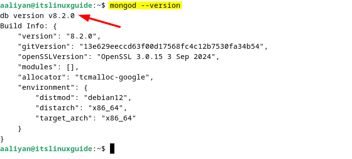 Checking MongoDB version on Debian to verify its installation