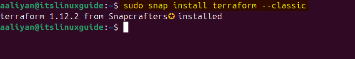 Installing Terraform via snap package installer on Ubuntu