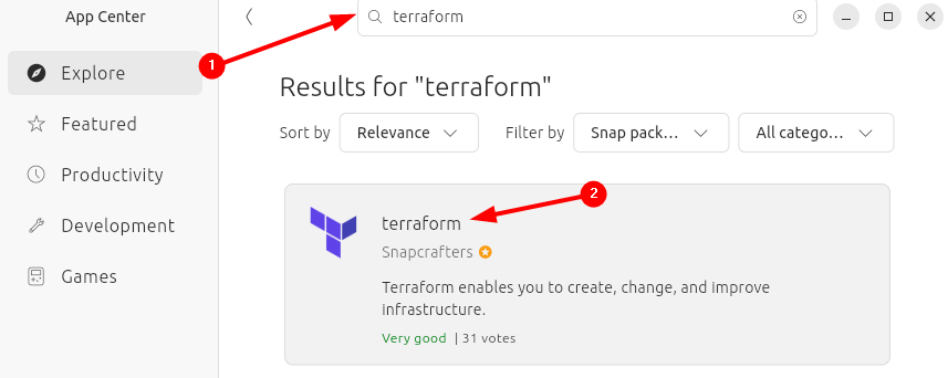 Searching Terraform on Ubuntu App Center