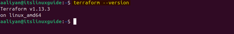 Checking Terraform version to verify its installation on Ubuntu