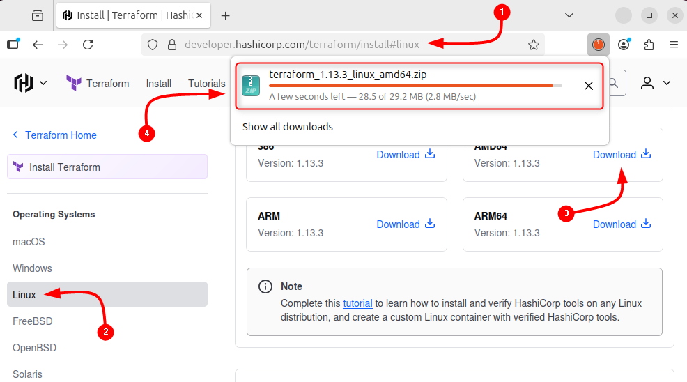 Downloading Terraform Source File on Ubuntu