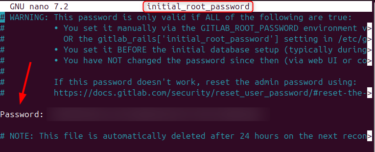 Reading temporary password in initial_root_password file of GitLab on Ubuntu