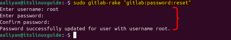 Resetting root password of gitLab on Ubuntu