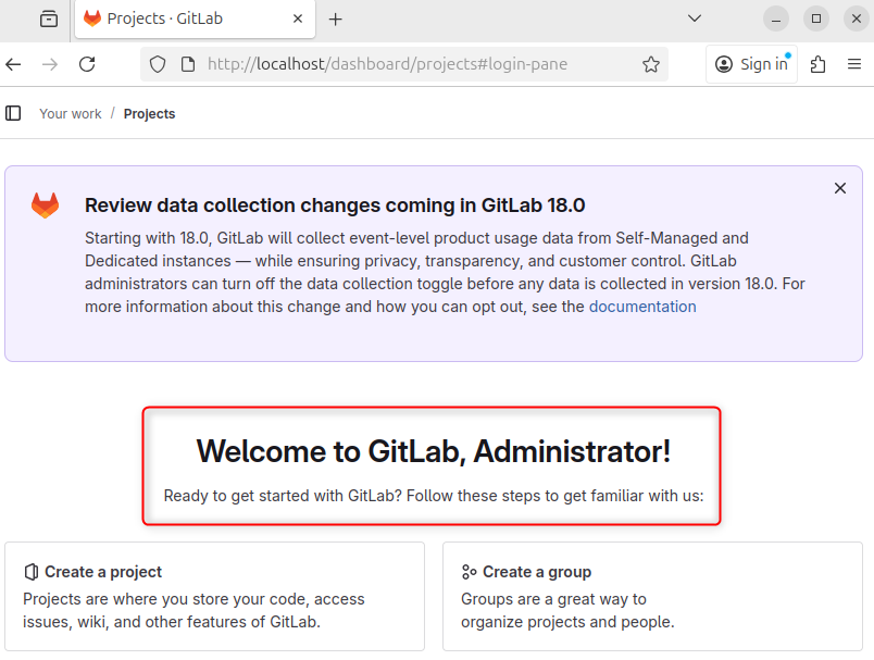 Logging in to GitLab on Ubuntu 