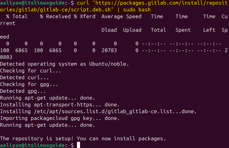 Downloading GitLab bash file on Ubuntu
