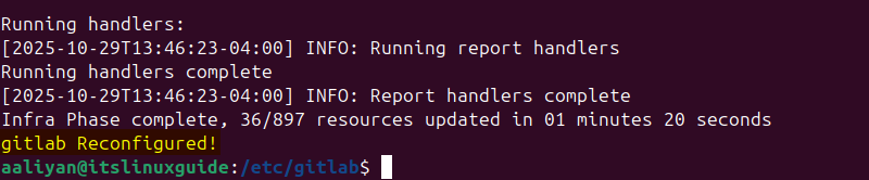 GitLab configuration completed on Ubuntu