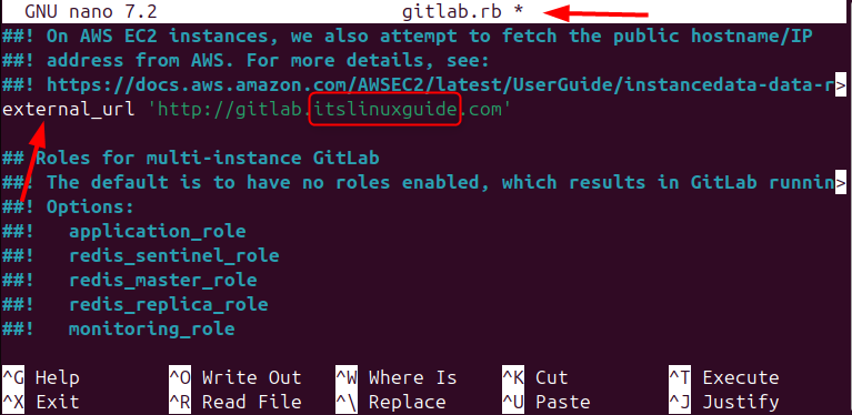 Adding external_url in GitLab configuration file on Ubuntu 