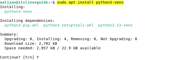 Installing Python virtual environment for installing pip on Debian