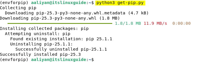 Installing pip on Debian from its script file