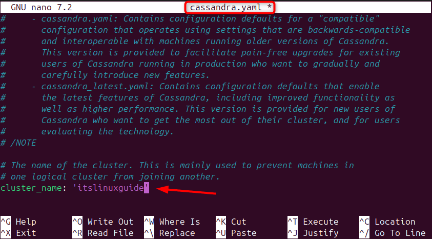 Editing cluster name in Cassandra configuration file on UIbuntu
